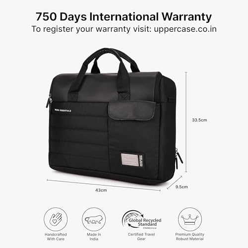 Image of uppercase 14L Omega 03 Professional Laptop Messenger Bag | up to 15.6''| 3x More Water Resistant| Tablet Compartment| Multiple Organisers| Office Bag for Men & Women (Black)