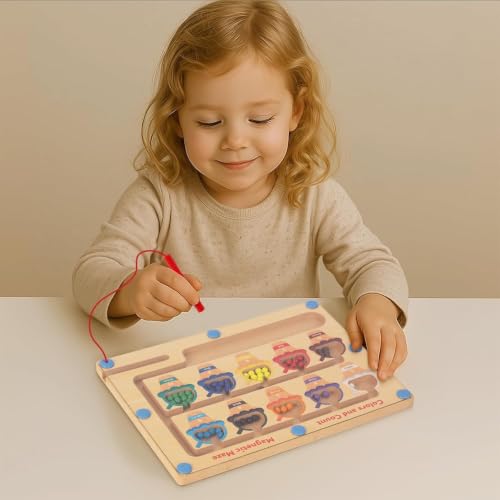 Image of WOODENFUN Magnetic Color Number Maze for Toddlers,Montessori Counting Board