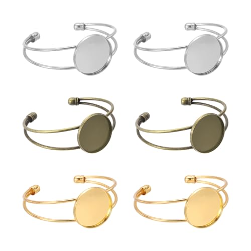 Pulsera en blanco ajustable con bandeja de bisel en blanco redonda para manualidades