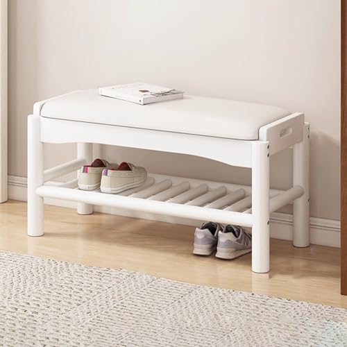 Banc rembourré en bois noble blanc crème aux finitions soignées