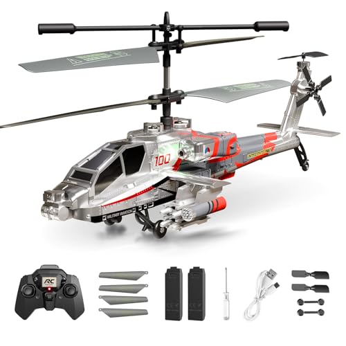 XIKOTEC RC Helicopter, Military Remote Control Helicopter Toy for Kids, Beginners and Adults with Altitude Hold, Gyro & LED Light, 2Batteries&USB-C Charging, Gift for Kids Adults Beginner(Silvery)