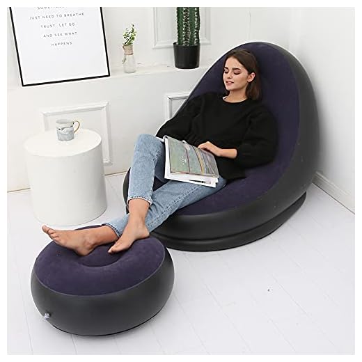 unhg Inflatable Deck Chair with Household air Pump, Lounger Sofa for Indoor Living Room Bedroom, Outdoor Travel Camping Picnic (Black and Blue)