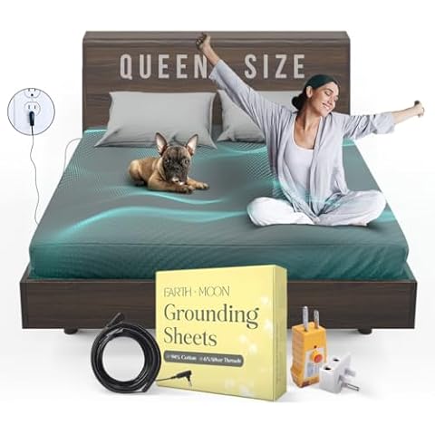 Earth and Moon Grounding Sheets Queen Size 60x80x15, Soft & Comfortable Fitted Bed Sheet for Restful Sleep, Reduce Pain, Fatigue, Stress, Madew/Organic Cotton & Pure Silver Fiber, Fits Deep Mattress Cover