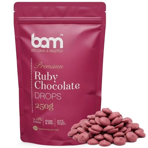 BAM Premium Ruby Gotas de Chocolate, Callets, Chips para Derretir, Home and Pro Baking, 250 gramos
