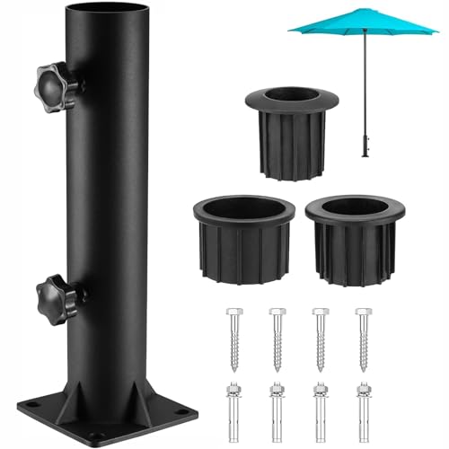 Lalafancy Patio Umbrella Base Stand 4″ Square Table Umbrella Holder Outdoor Deck Umbrella Mount Double Hand Turn Knob Fitting φ1 1/4″-1 9/10″ Poles for Patio Table, Balcony, Decks, Docks, Backyard