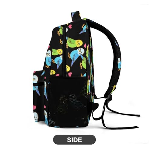 Cute Cartoon Budgie Couple Cute Backpack Travel Daypack Lightweight Back Pack with Pockets3