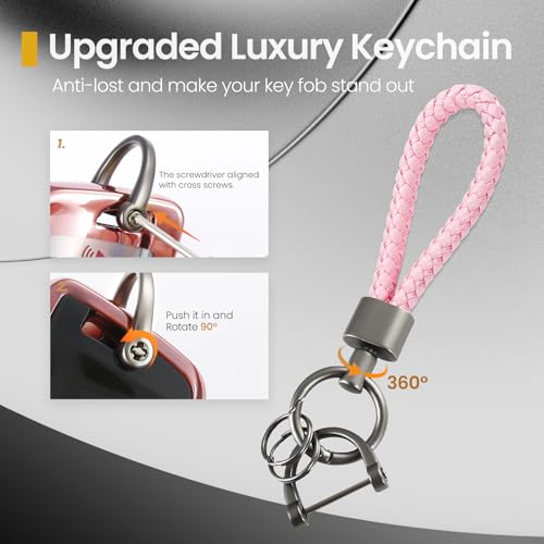 Image of Key Fob Cover for Cadillac, Pink PU Braided Loop