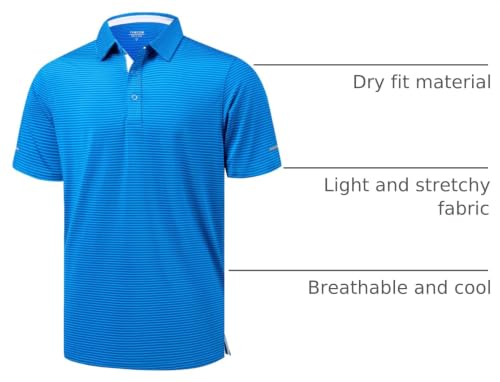 Image of Golf Shirts for Men - Dry Fit Moisture Wicking Short Sleeve Performance Sport Casual Striped Collared Mens Polo Shirt