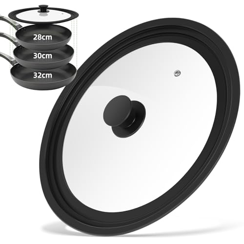 Aevcvok Tapa Universal Para Ollas, Sartenes y Sartenes,Tapa Sarten Universal Negro,Borde de Silicona Resistente al Calor, Apto para Diámetros de 28/30/32 cm