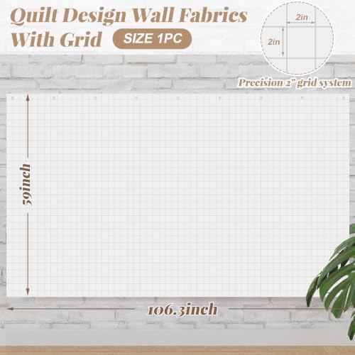 Image of Buryeah 1 Pcs Quilt Design Wall, White, 106 x 60 Inches, 2 in Grid Lines