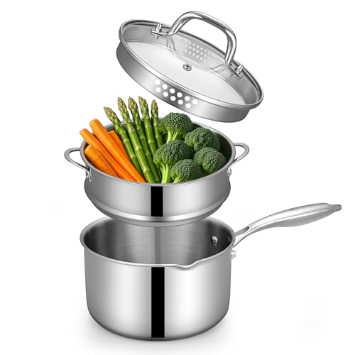 Tri-Ply Stainless Steel Sauce Pan with Steamer Basket & Strainer Glass Lid–Multi-Function Pot 3.5 QT- Modern Sleek Design–Safe,Chemical-Free& Stylish Cookware–Upgrade Your Kitchen with Healthy Cooking Tri-Ply Stainless Steel Sauce Pan with Steamer Basket & Strainer Glass Lid–Multi-Function Pot 3.5 QT- Modern Sleek Design–Safe,Chemical-Free& Stylish Cookware–Upgrade Your Kitchen with Healthy Cooking