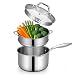 Mr Rudolf 3 Pieces 18/10 Stainless Steel Steamer Set 9.5 inch 5 Quart Sauce Pot and 5 Quart Steamer set with Glass Lid Dishwasher Safe PFOA Free