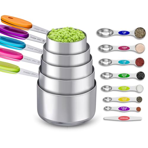 Comparison: Best Magnetic Measuring Spoons 10 13-Piece Measuring Cups and Magnetic Spoons Set, 5 Stainless Steel Measuring Cups, 7 Double-Sided Magnetic Measuring Spoons & 1 Leveler for Cooking and Baking (5+7+1)