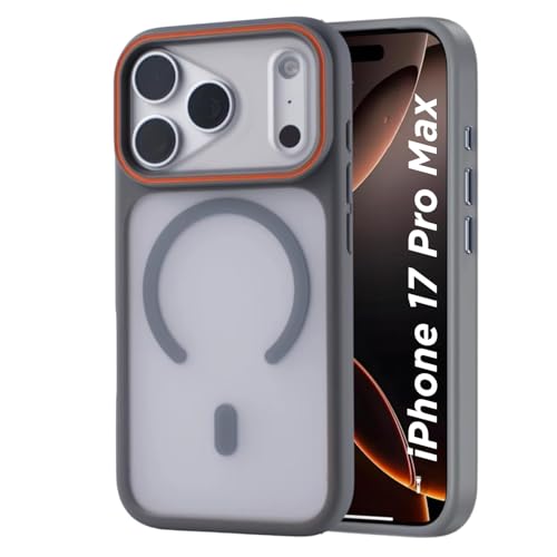 Image of AIBEX Magnetic Compatible Shockproof Case for iPhone 17 Pro max - Slim Protective Back Cover with Camera Lens Protection, Strong Magnetic Support, Anti-Slip Grip, Military Grade Drop Protection (Grey)
