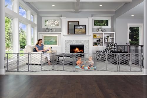 Image of Regalo Safety 192" Super Wide Baby Gate & Play Yard, 2-in-1 Adjustable Playpen for Babies, Toddlers & Pets, Includes Wall Mount Kit, Plastic, Gray