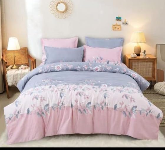 Glace Cotton Flat Bedsheet with 2 Pillow Covers | Soft Breathable King Size Double Bed Sheet | Digital Printed Bedding Set Mattress Cover for Bedroom (Pink)-image-47