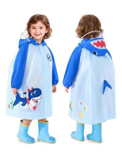 Image of ANYCHO Raincoat for Kids 3-7 Years with Wide Brim & Backpack Space, Knee-Length EVA Kids Raincoat for Boys with Safe Reflective Strips