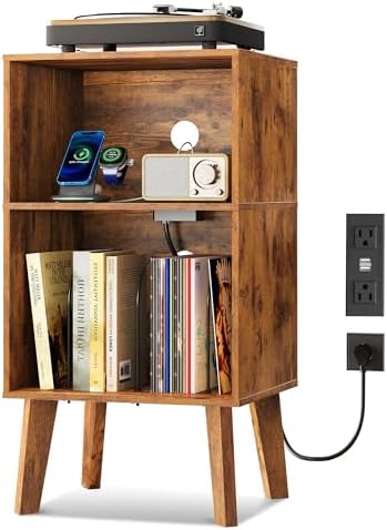 WLIVE Record Player Stand, Modern Nightstand with Storage, Small ...