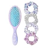 Princess Detangling Hairbrush Kit - 5 Piece Accessory Set - 9 Inch Character Hair Brush and 4 Silk Patterned Scrunchies - Kids Hair Set with Elastic Hair Ties - For Girls, Ages 3+