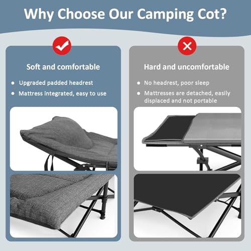 Mopaicot Cama plegable de camping con colchón acolchado, cuna portátil para invitados con bolsa de transporte, color gris - imagen 4
