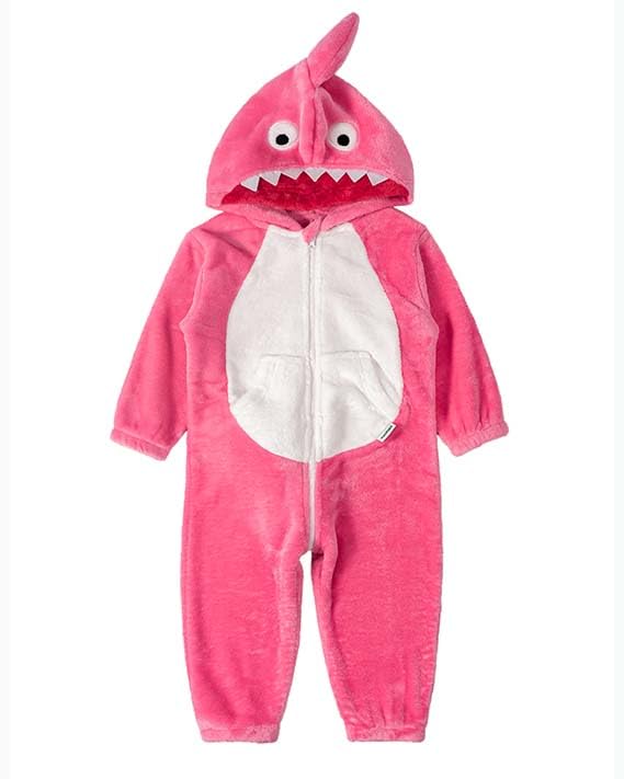 LOLANTA Kids Shark Costume, Animal Boys Union Suit, One-Piece Bodysuit Hooded Flannel Fancy Dress, Pink, 1-2 Years, Tag XS - Image 2