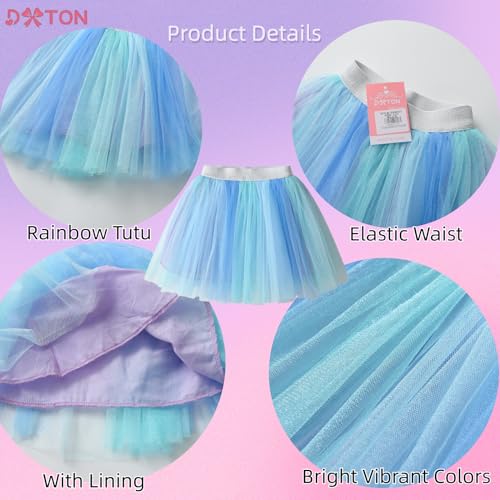 Image of DXTON Girls Tutu Skirt Rainbow Toddler Tulle Ballet Dance Skirt for 3-10Y