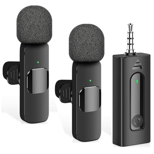 Image of DDLC K-35 Wireless Collar Mic Dual - 3.5mm Aux Jack Lavalier Microphone (2 Mics, 1 Receiver) for DSLR Cameras | YouTube | Interviews | BT Speakers | Omnidirectional Plug & Play Mic - Black Mic