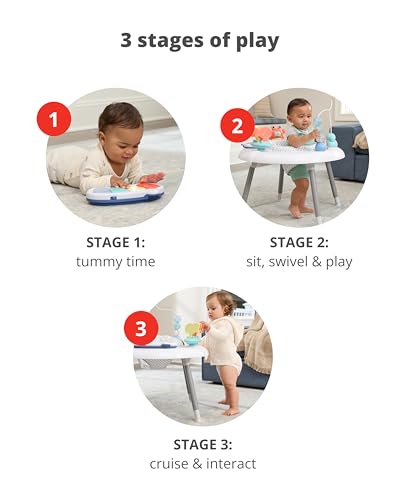 Image of Skip Hop 2-in-1 Baby Activity Center with 20+ Developmental Activities Light-up Musical Piano for Tummy Time Play 4 Clip-on & Moveable Toys and 360-degree Rotating Seat Seascape Age 4m+