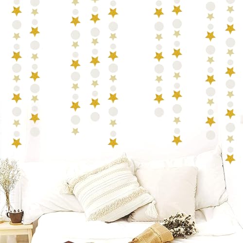 Image of White-Gold Wedding Engagement Party-Decorations Garland - 52Ft Boho Anniversary Brunch Hanging Decoration Streamers Banner, Bachelorette Neutral Baby Bridal Shower Birthday Decor Panduola