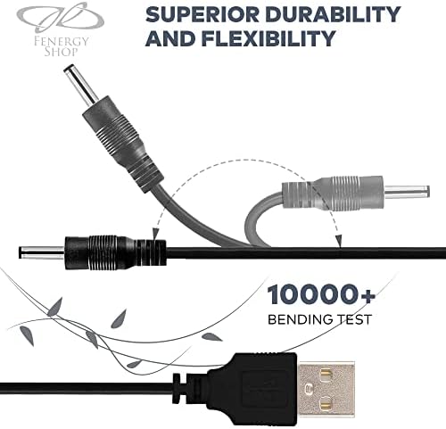 FENERGY SHOP Replacement 5V Power USB Cable - Fast Charging, TYPE A USB with 3.5x1.35mm Barrel Jack - Compatible with FOREO Luna, Luna 2, Luna 3, Luxe Facial, IRIS Eye Massager, Mini Fan & Speakers