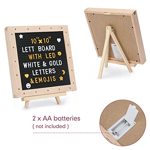 Tuffen Felt Letter Board With Led Lights For Sign Message, Announcement, Wall Decor -10X10 Inches - Changeable Message Board With Stand, 340 White & 170 Gold Letters & Symbols (Black) #TOP4