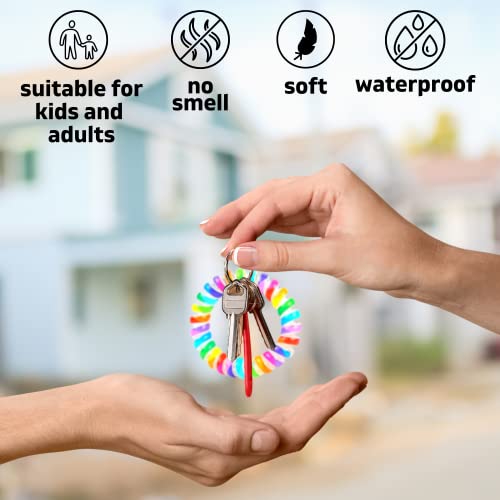 Yarrd 12 Pcs Rainbow Wrist Keychain Wrist Key Holder Colorful Spring Spiral Coil Keychains For Woman Spiral Keychain Bracelet Soft Plastic Wrist Band #TOP4