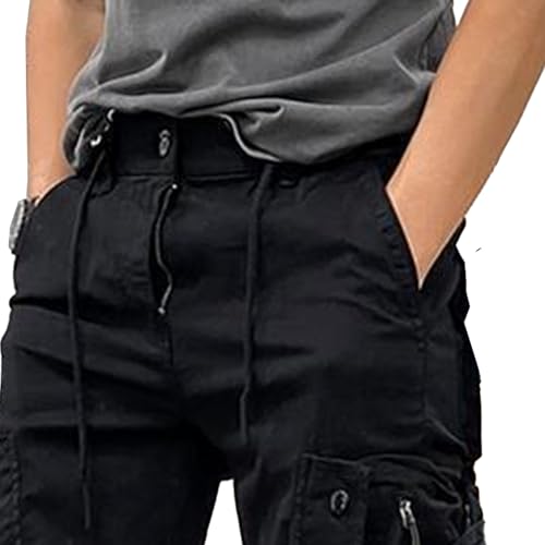 DGHM-JLMY Men's Streetwear Cargo Pants Outdoor Casual Elastic Waist Trousers Slim Fit Fashion Work Pants with Pockets3