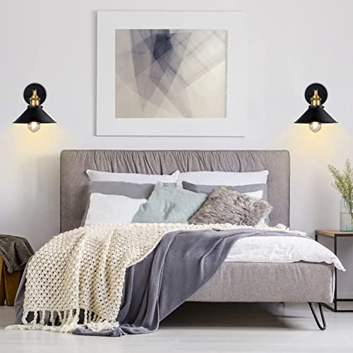 NAANN Wall Sconce, Black Vintage 2 Pack Wall Light Fixtures Swing Arm Industrial Rustic Brass Wall Mount Lamp for Farmhouse Bedroom Headboard Living Room by NAANN - Image 2
