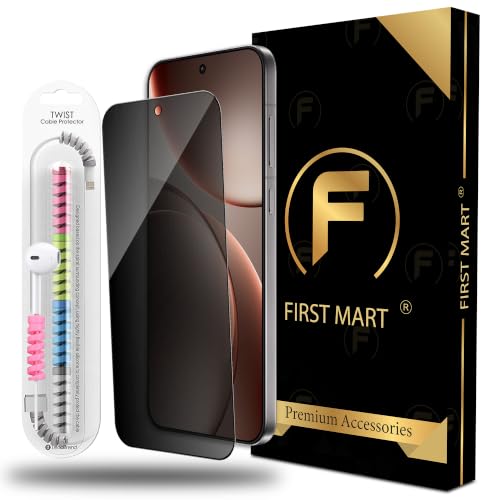 Image of FIRST MART Privacy Tempered Glass for Oppo Find X8 & Oppo Find X9 with Cable Guard & Installation Kit | Anti-Spy 9H Screen Protector, Edge-to-Edge, Case-Friendly | Black