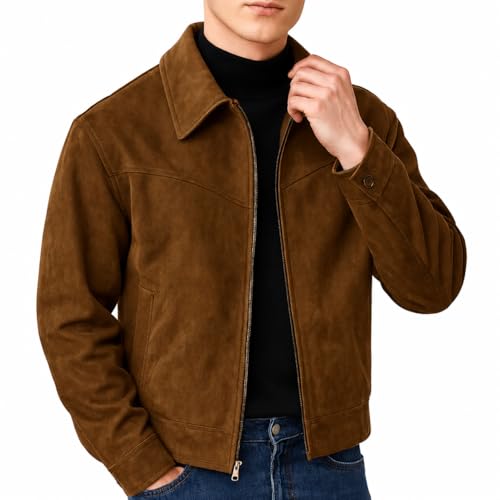 Image of YOONIKK Regular Fit Winter Wear suede Leather Jacket For Men