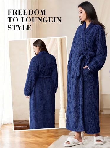 Image of Artfasion Womens Long Fleece Robe - Warm Soft Floor Length Flannel Bathrobes for Winter Thicker Long House Coat with Pockets