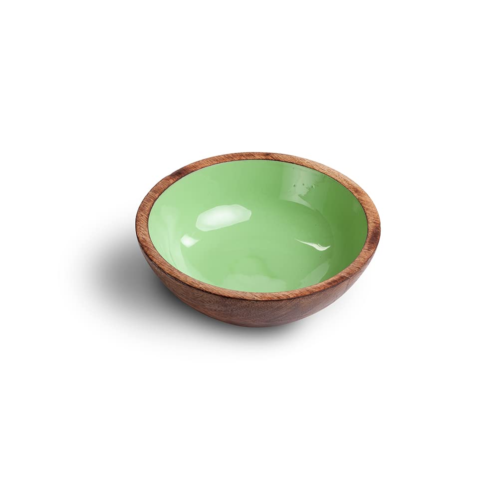 The Indus Valley Ceramic Glazed Mango Wood Bowl/Mixing & Serving Bowl/Salad Bowl/Cereal Bowl/Fruits and Vegetables Bowl/Snacks Bowl/Breakfast Bowl, Brown