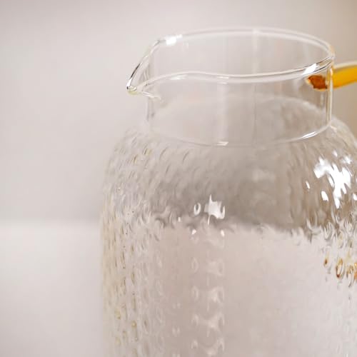 Image of Nestasia Transparent Glass Jug with Steel Lid (1250 ml) - Dishwasher & Microwave Safe Carafe with Dual Opening Strainer Lid - Tall Textured Glass Pitcher for Water, Juice, Hot & Cold Beverages