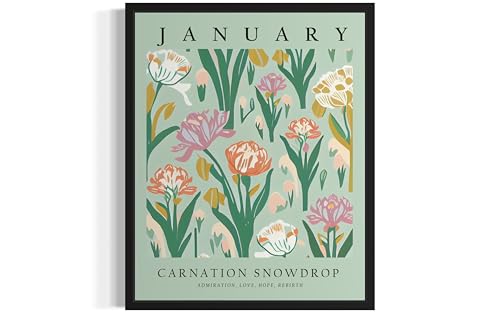 January, Carnation Snowdrop Flower Month Art Print Poster, Birth Month Wall art Decor, Birthday gift for Her, Bestfriends for Bedroom Bathroom Decor 73 (January, Carnation Snowdrop, 11 x 14 inches, Unframed)