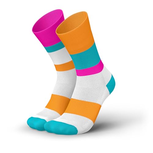 INCYLENCE Calcetines de running para hombre y mujer, con compresión ligera, 1 par, Bandas Cian Naranja, 39-42