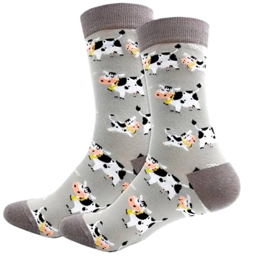 LYF STILE Black and White Cow Funny Novelty Socks - Grey Cotton Blend Gift Mens Womans UK Size 5-11 - 1 Pair