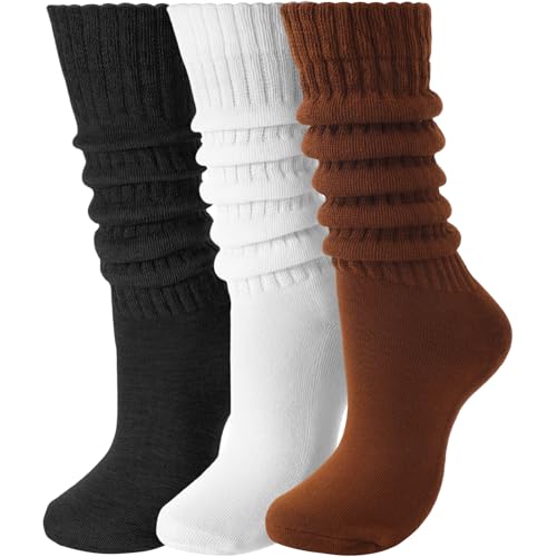 Nimalpal Slouchy Socks for Women 3 Pairs (Black/White/Brown), Women's...