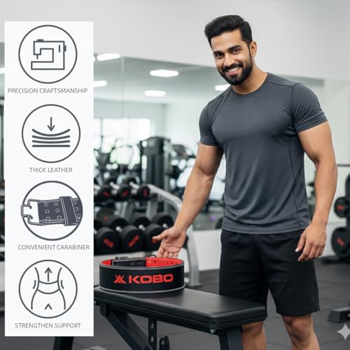 Image of Kobo Premium 8MM Weight Lifting Leather Prong Belt - Power Lifting Belt for Men & Women for Lower Back Support for Gym Workouts Deadlifts Squats Powerlifting - 4 Inch Wide (Medium)
