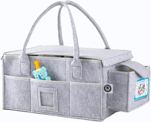 Image of FANACAN Versatile Baby Diaper Caddy Organizer with Lid - Diaper and Baby Wipes Organizer: Ideal for Nursery Storage and Car Use - The Ultimate New Baby Gift Basket for Newborn Boy or Girl