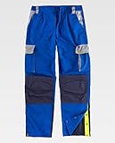 Pantalón tricolor con refuerzos, abertura en perneras y vivos de alta visibilidad.
