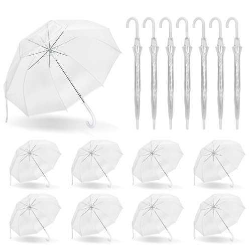 Clear Bubble Umbrellas for Wedding 8 Pack 48 Inch Windproof Transparent POE Dome Umbrella with Auto Open J-Handle Large Clear Umbrellas for Wedding Rain Golf Outdoor Photography Bridal Events