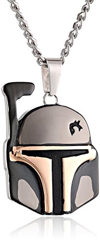 Star Wars Jewelry Unisex Boba Fett Helmet Stainless Steel and Black Ion-Plated Pendant Necklace, 24