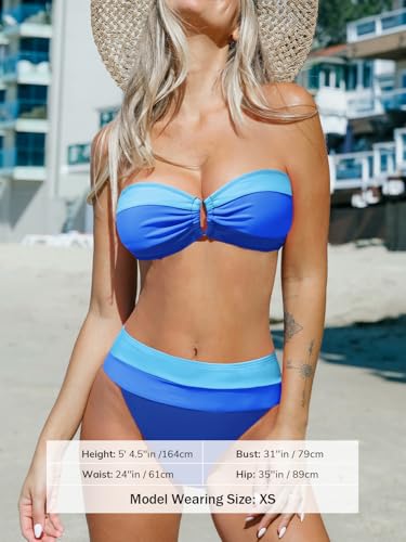 CUPSHE Women's Bikini Sets Adjustable Removable Straps Bandeau Swimsuit High Waisted Cheeky Bottom O Ring4