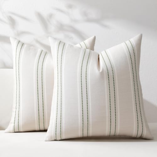 Image of Hckot Spring Throw Pillow Covers 20x20 Set of 2 Grass Green Pillow Covers Farmhouse Decorative Pillows Textured Linen Square Cushion Covers for Sofa Couch Bed Living Room Decor(Grass Green)